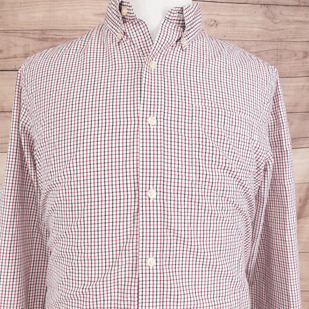 Chaps‎ Shirt Mens Medium White Red Check Long Sleeve Button Down Pocket Casual